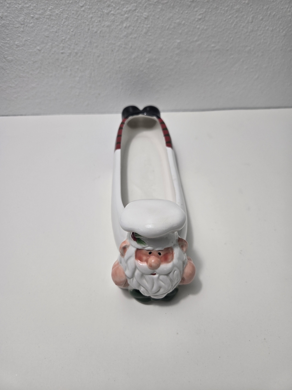 GANZ White Santa Ceramic Candy Dish with Red and Green Accents